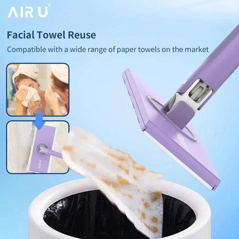 Automatic Cloth Changing Mop, 2024 Upgraded Automatic Washcloth Mop, 360°Rotating Head Portable Push-Pull Handle Design Face Towel Mop Equipment  with 24 Face Towels Wash-Free Does not Dirty Hands