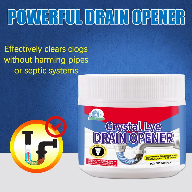 Crystal Lye Drain Opener,Powerful Pipe Dredging，Lye Sodium Hydroxide,Unclogs Bathroom and Kitchen Sinks,Drains,Shower Pipes， Container Household Plastic Cleaning Soap Cleaner