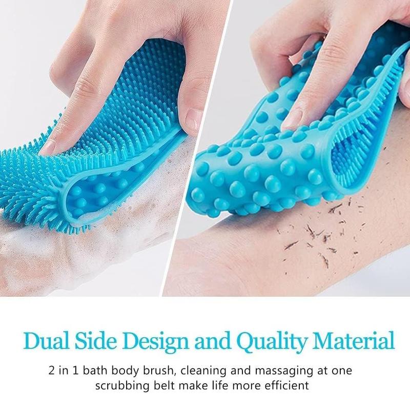 Silicone Shower Back Scrubber, 1 Count Double Side Exfoliating Body Brush with Handle & Hook, Bath Body Brush for Men & Women