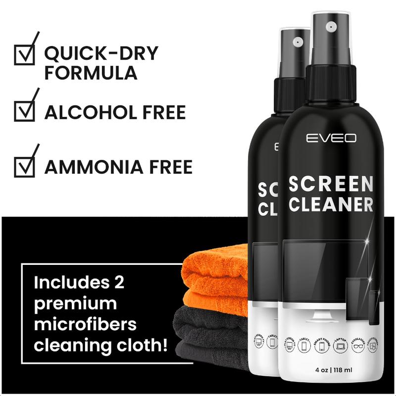 Screen Cleaner Spray - TV screen cleaner spray and Microfiber cloth kit, Computer, Car, TV, Monitor, Laptop, MacBook, iPad, iPhone and Electronic Devices - 8oz(4ozx2)