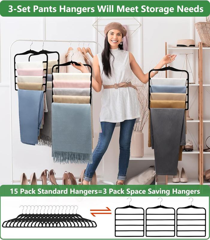 Closet Organizers and Storage,3 Pack Organization and Storage Pants-Hangers-Space-Saving,Velvet Hanger for Dorm Room for College Students Girls Boys