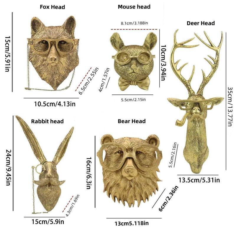 Creative Animal Head Design Wall Decor, 1 Count Handmade Resin Wall Ornament Decoration, Wall Hanging Decor for Home Living Room Bedroom Office