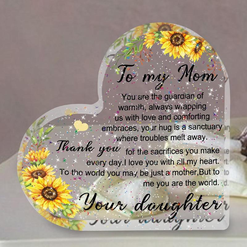 To My Mom Acrylic Plaque, 1 Count Heart Shaped Slogan Design Ornament, Sweet Mother's Gift, Thank You Gift for Mom, Gift for Mom