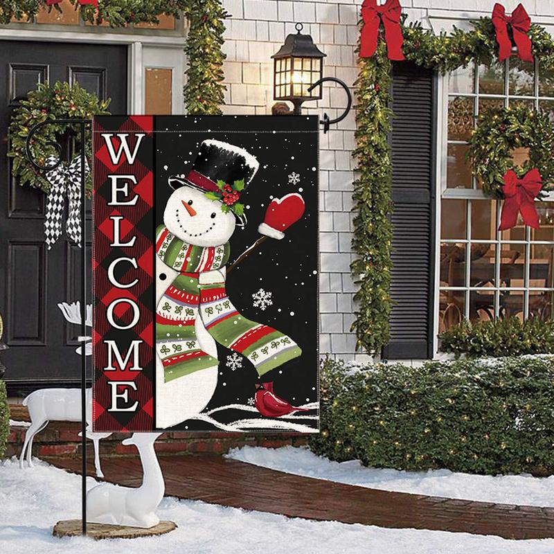 CHRISTMAS SALE:Christmas Flags 28 x 40 Double Sided Merry Christmas Large House Yard Flags Winter Snowman Outdoor Holiday Banner, Welcome Buffalo Plaid Christmas Snowflake Outside Yard Garden Flag