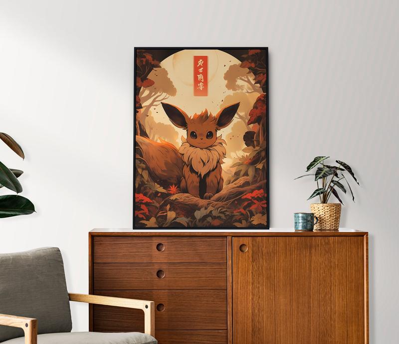 Eevee, Pokemon, Japanese Tapestry Style, Anime Poster, Printable Wall Art, Bedroom Wall Art, Japanese Home Decor