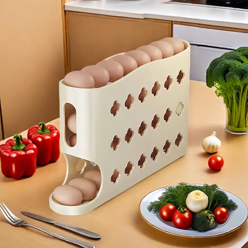 New Cute Style 4-Layer Egg Storage Box, Egg Holder, Automatic Rolling Egg Dispenser, Space-Saving Refrigerator Egg Tray, Suitable For Refrigerator, Kitchen, Cabinet, And Dining Table,  Organiser