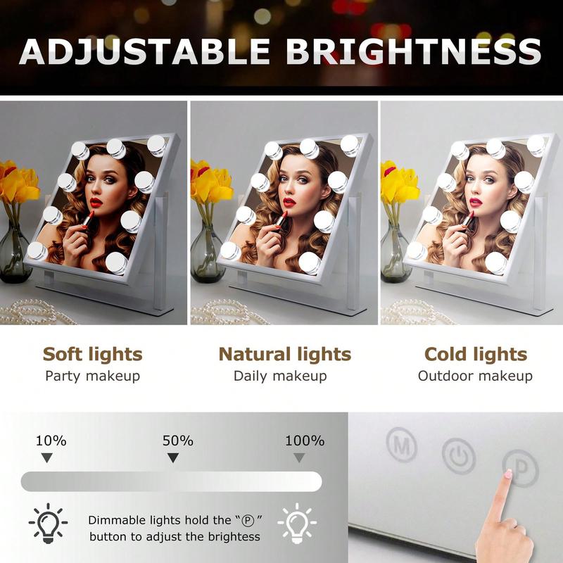 Lighted Vanity Mirror with 3 Color Lighting Modes & 9 LED Bulbs - Perfect for Dressing Room & Bedroom Decor Switch vanity mirror smart touch