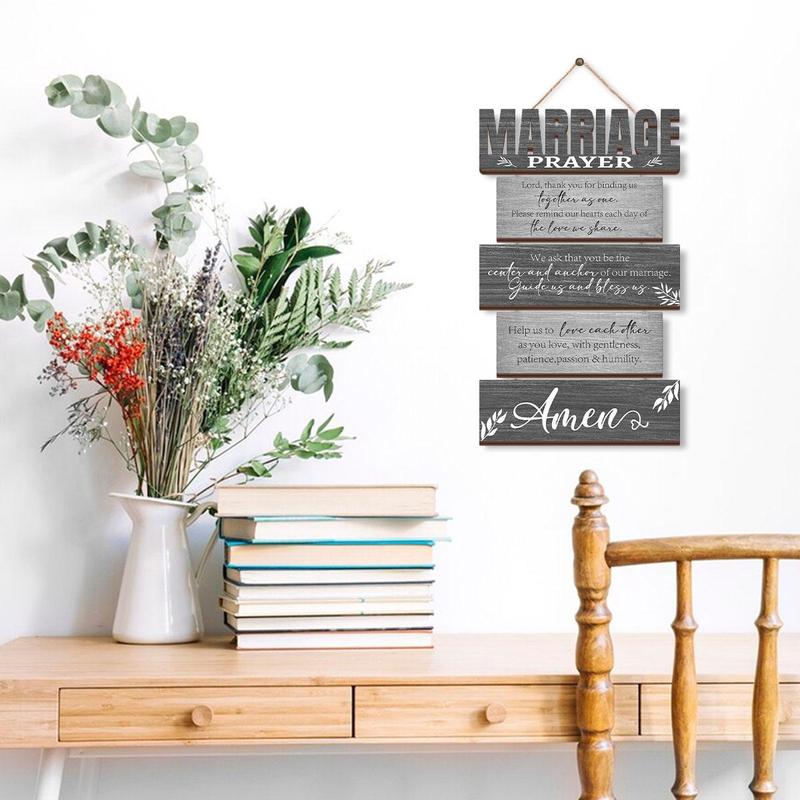 Marriage Prayer Wooden Sign, 1 Count Wooden Hanging Decoration, Inspirational Wall Art Decor for Home Living Room Bedroom Kitchen