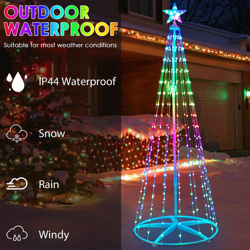 6FT 7FT 8FT Christmas Tree,280 LED Cone Christmas Tree RGB Lighted Outdoor Christmas Tree with Remote, App Controlled holiday decoration Ornaments christmas  lights Magical Set