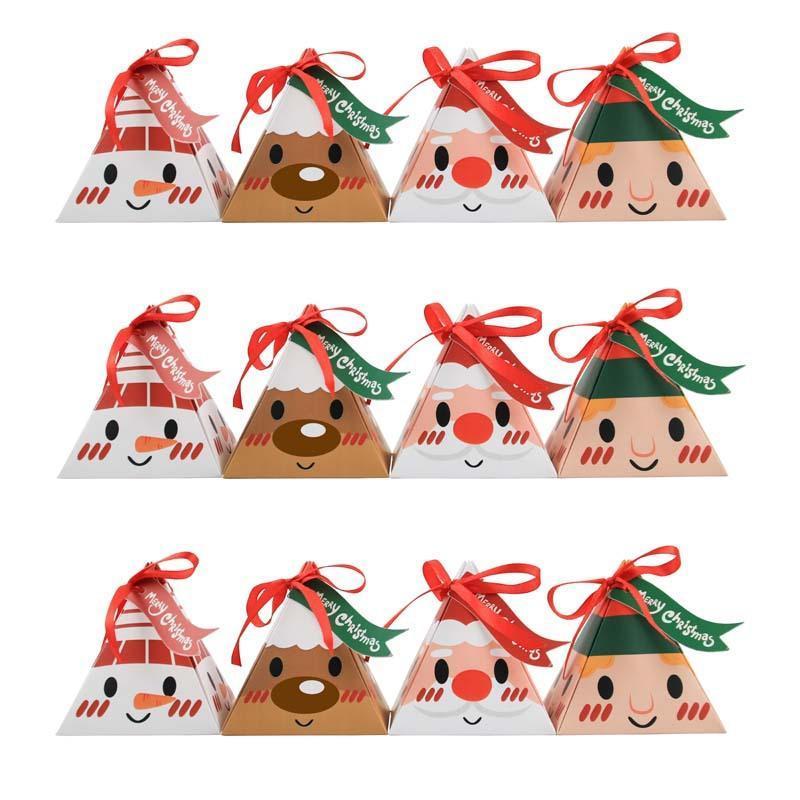 Christmas Themed Candy Bag, 12pcs set Cute Cartoon Pattern Candy Cookie Gift Bag with Ribbon, Party Favor Bag for Christmas Party Festival