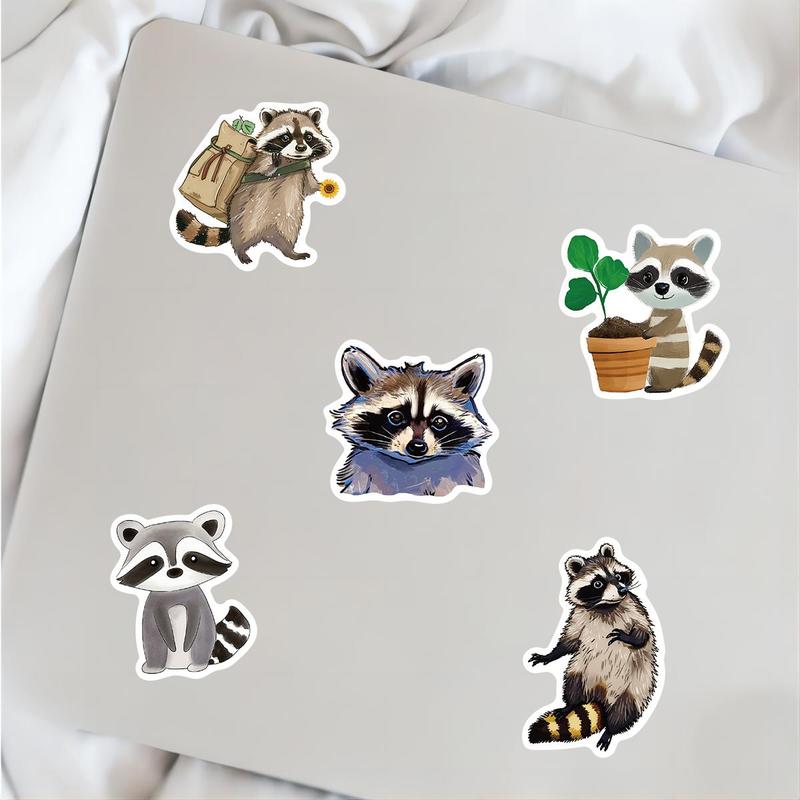 Cartoon Raccoon Pattern Sticker, 50pcs set Waterproof Self Adhesive Decor Paper, Decor Sticker for Gift Greeting Card Water Bottle Laptop Phone