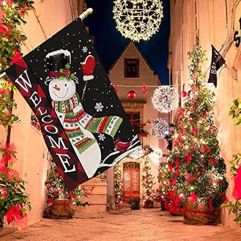 CHRISTMAS SALE:Christmas Flags 28 x 40 Double Sided Merry Christmas Large House Yard Flags Winter Snowman Outdoor Holiday Banner, Welcome Buffalo Plaid Christmas Snowflake Outside Yard Garden Flag