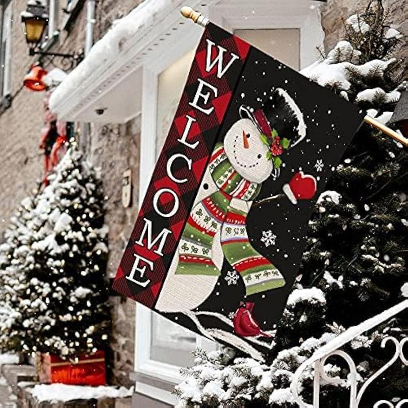 CHRISTMAS SALE:Christmas Flags 28 x 40 Double Sided Merry Christmas Large House Yard Flags Winter Snowman Outdoor Holiday Banner, Welcome Buffalo Plaid Christmas Snowflake Outside Yard Garden Flag