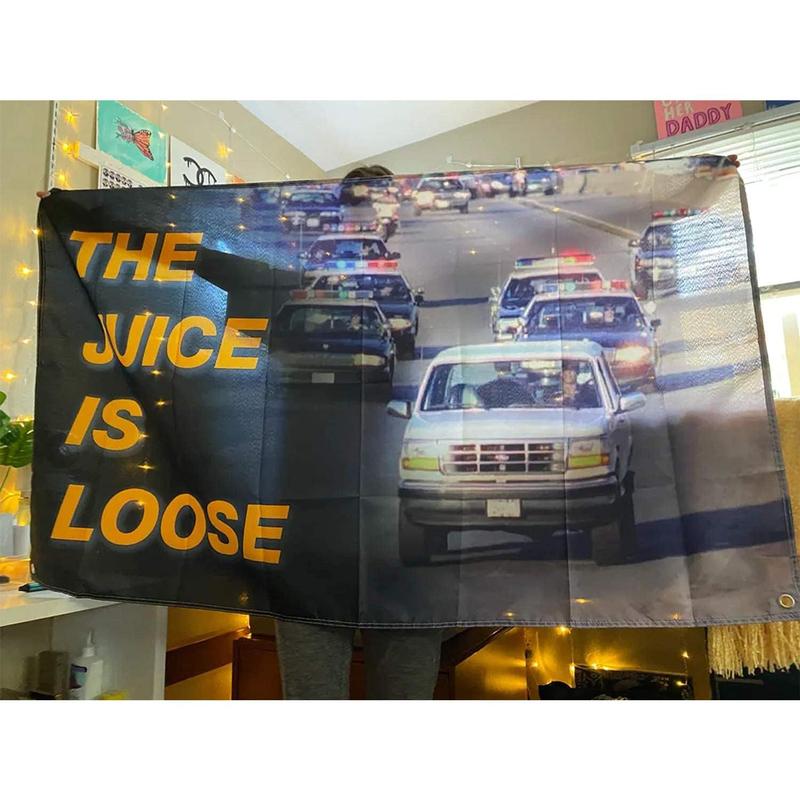 The Juice is Loose Flag for OJ Simpson 3x5 Feet Banner,Funny Poster UV Resistance Fading & Durable Man Cave Wall Flag with Brass Grommets for College Dorm Room Decor,Outdoor,Parties,Gift