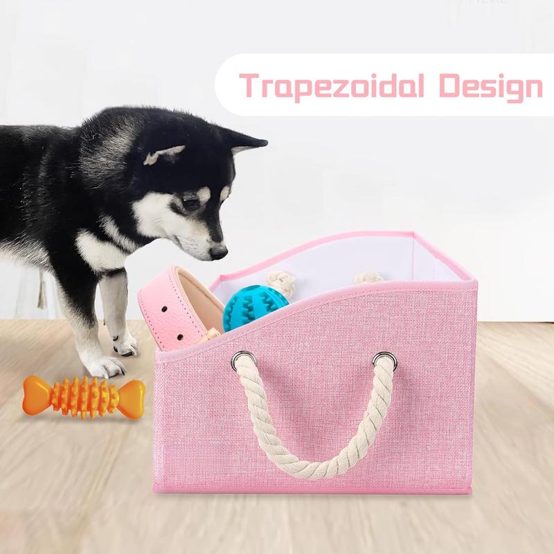 Dog  Box, Large Dog Toys Storage with Handle, Fabric Trapezoid Dog  Bin, Collapsible Basket Chest Organizer,  for Pet Toys, Blankets, Dog Toys and Accessories, Pink