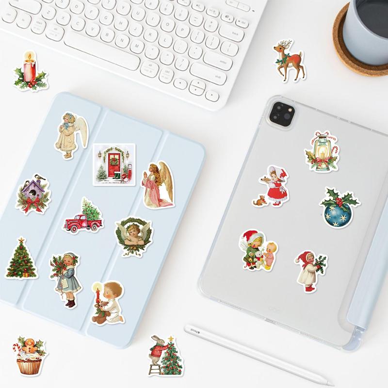 Vintage Christmas Themed Sticker, 50Pcs set Waterproof Self Adhesive Decor Paper, Decor Sticker for Gift Greeting Card Water Bottle Laptop Phone