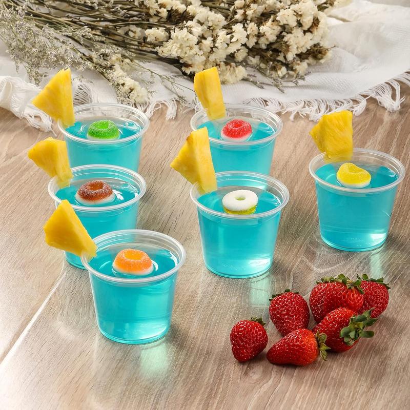 [240 Sets - 5.5 oz ] Portion Cups With Lids, Small Plastic Airtight and Stackable Souffle Cups, Salad Dressing Container, Sauce, Condiment Cups for Lunch, Party, Trips