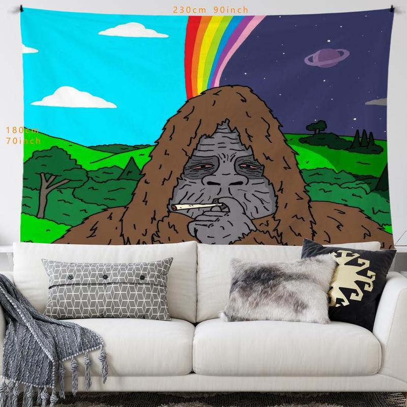 Cartoon Gorilla Pattern Tapestry, 1 Count Wall Hanging Tapestry, Wall Decor for Home Living Room Bedroom Dormitory Gym