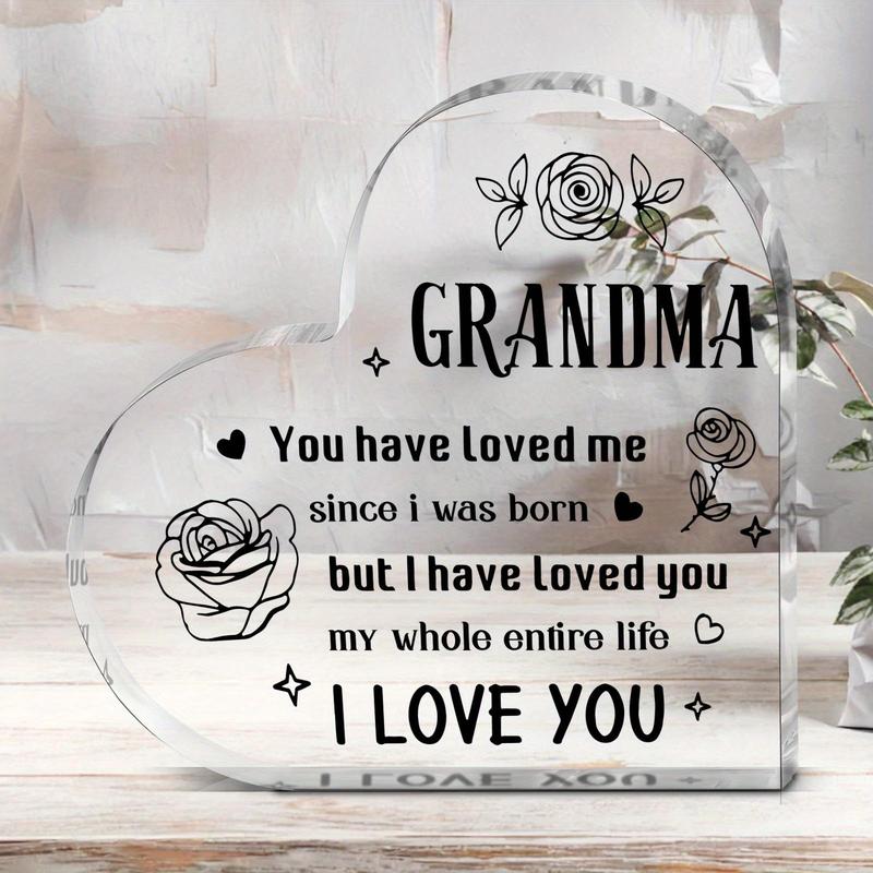 Heart Shaped Acrylic Plaque, 1 Count Warm Letter Design Desktop Ornament, Best Present for Nana Granny Grandmother