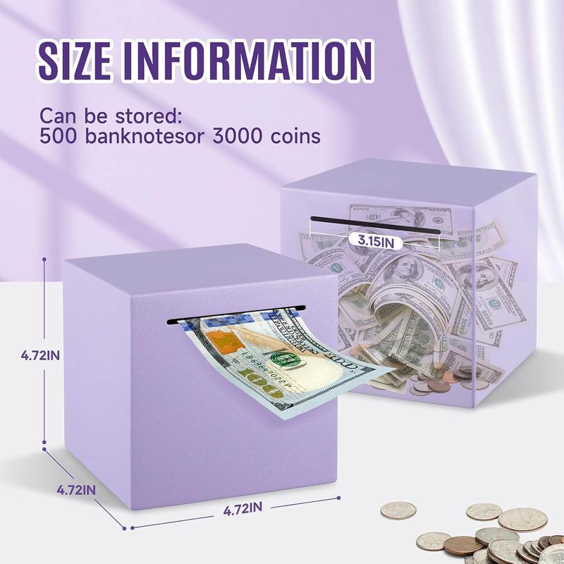 Piggy Bank for AdultsUnbreakable Piggy BankStainless Steel Piggy Bank That  be Broken to Open (Purple-4.7inch)