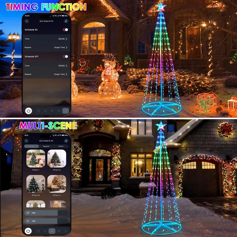 6FT 7FT 8FT Christmas Tree,280 LED Cone Christmas Tree RGB Lighted Outdoor Christmas Tree with Remote, App Controlled holiday decoration Ornaments christmas  lights Magical Set