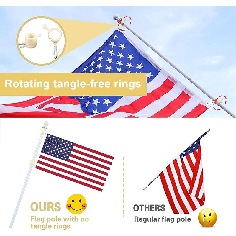 Barcetine 5ft Stainless Steel Flag Pole for House, Tangle Free Design with Two-Position Bracket, White, for 3x5 American Flag, Outdoor Use Banners Decoration Kit