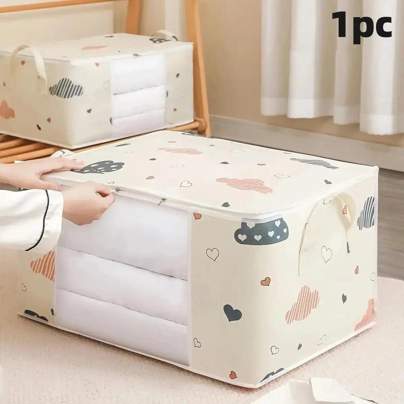 Summer Cartoon Cloud Pattern Clothes Storage Bag, 1 Count Large Capacity Quilt Storage Bag, Clothes Storage Organizer For Home, Room Organizer