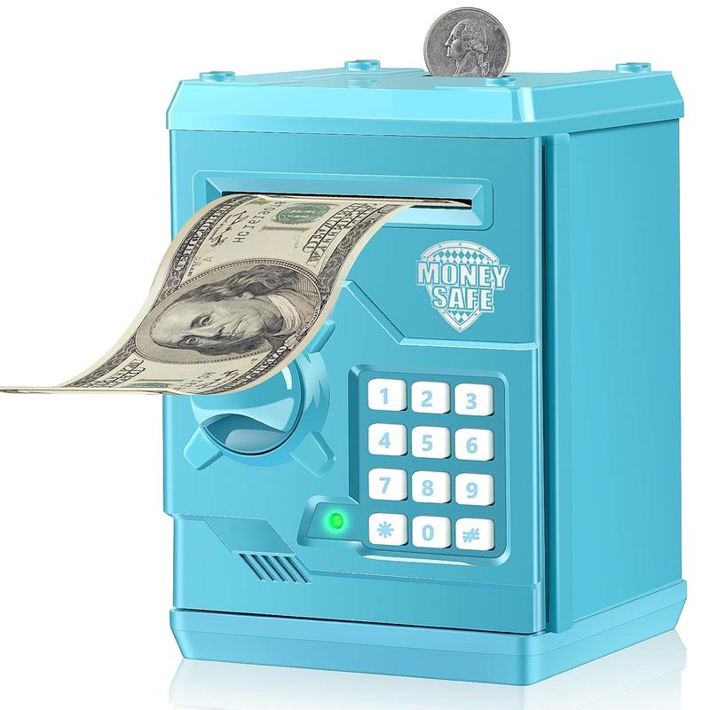 Piggy Bank for Boys Girls,Kids Safe Money Bank for 4 5 6 7 8 9 10 Year Old Girl Boy Birthday Gift,Electronic Password Money Saving Box ATM Safe Bank Toys for Kid (Sky-Blue)