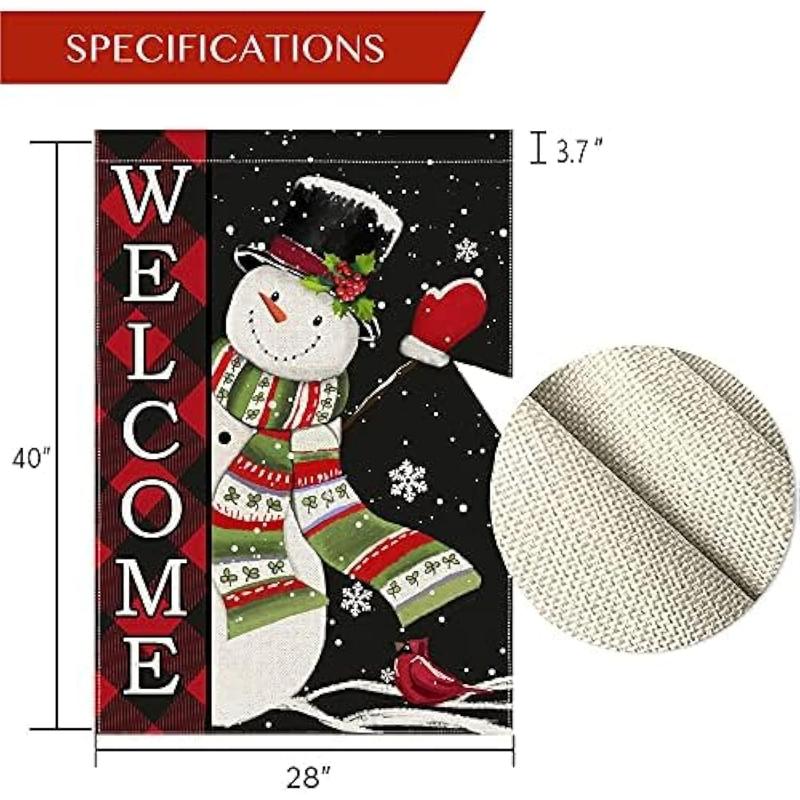 CHRISTMAS SALE:Christmas Flags 28 x 40 Double Sided Merry Christmas Large House Yard Flags Winter Snowman Outdoor Holiday Banner, Welcome Buffalo Plaid Christmas Snowflake Outside Yard Garden Flag