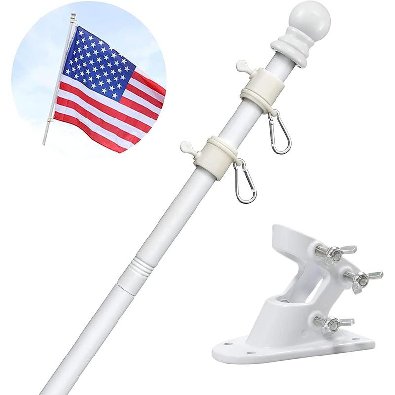 Barcetine 5ft Stainless Steel Flag Pole for House, Tangle Free Design with Two-Position Bracket, White, for 3x5 American Flag, Outdoor Use Banners Decoration Kit