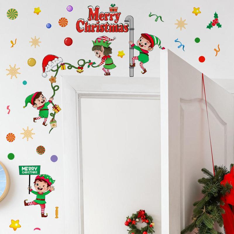 Cartoon Elf Pattern Door Frame Decoration, 1 Count Self Adhesive Merry Christmas Door Decal, Home Decor for Living Room Bedroom