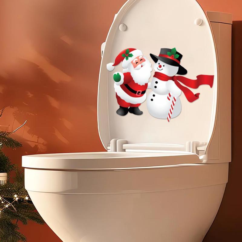 Santa Claus & Snowman Pattern Toilet Lid Sticker, 1 Count Self Adhesive Toilet Lid Decal, Toilet Lid Decorative Sticker for Home Bathroom