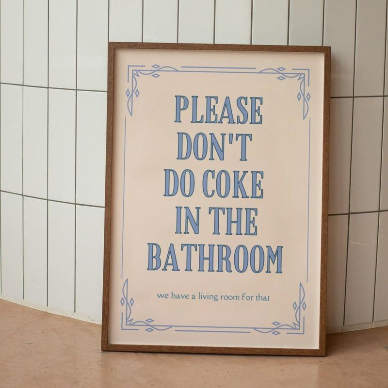 3 Options Color - Please Don't Coke In the Bathroom Wall Poster No Frame, Funny Toilet Wall Art, Funny Restroom Decor, Girly Pastel Color Poster, Dorm Room Decor