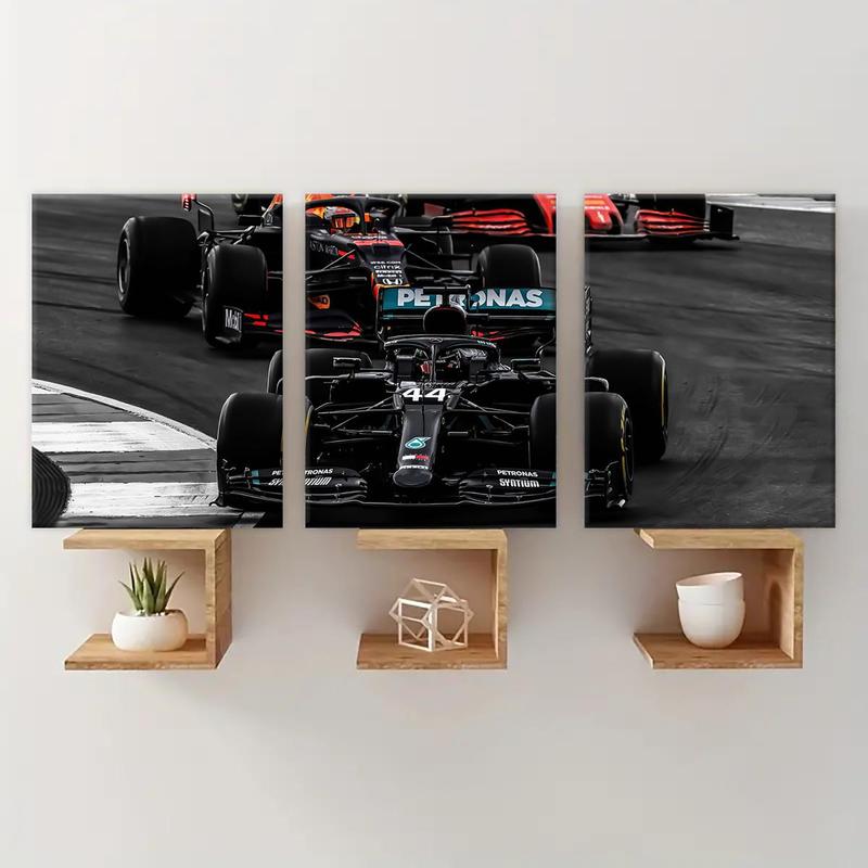 Formula Car Pattern Wooden Framed Canvas, 3 Counts Modern Art Formula Car Poster, Wall Art for Home Living Room Bedroom Office Room Decor, Christmas 2024 Ornament, Christmas Gift Ideas, Stocking Stuffers