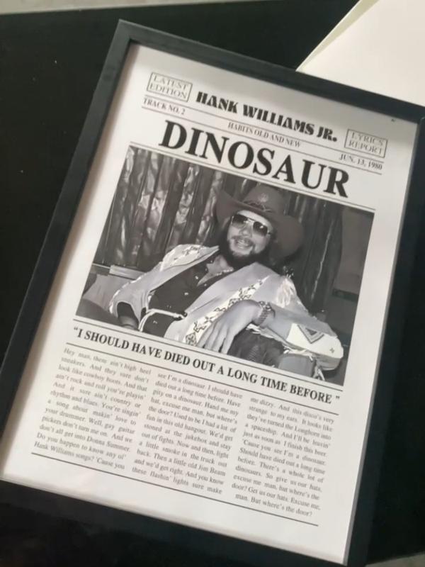 Hank Williams Jr. Retro Newspaper Print, Dinosaur Poster No Frame , Lyrics Print, Hank Williams Jr. Poster, Habits Old and New Poster