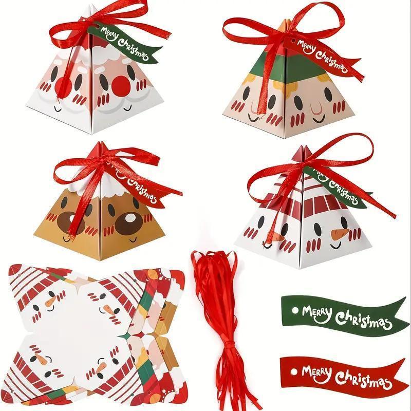 Christmas Themed Candy Bag, 12pcs set Cute Cartoon Pattern Candy Cookie Gift Bag with Ribbon, Party Favor Bag for Christmas Party Festival