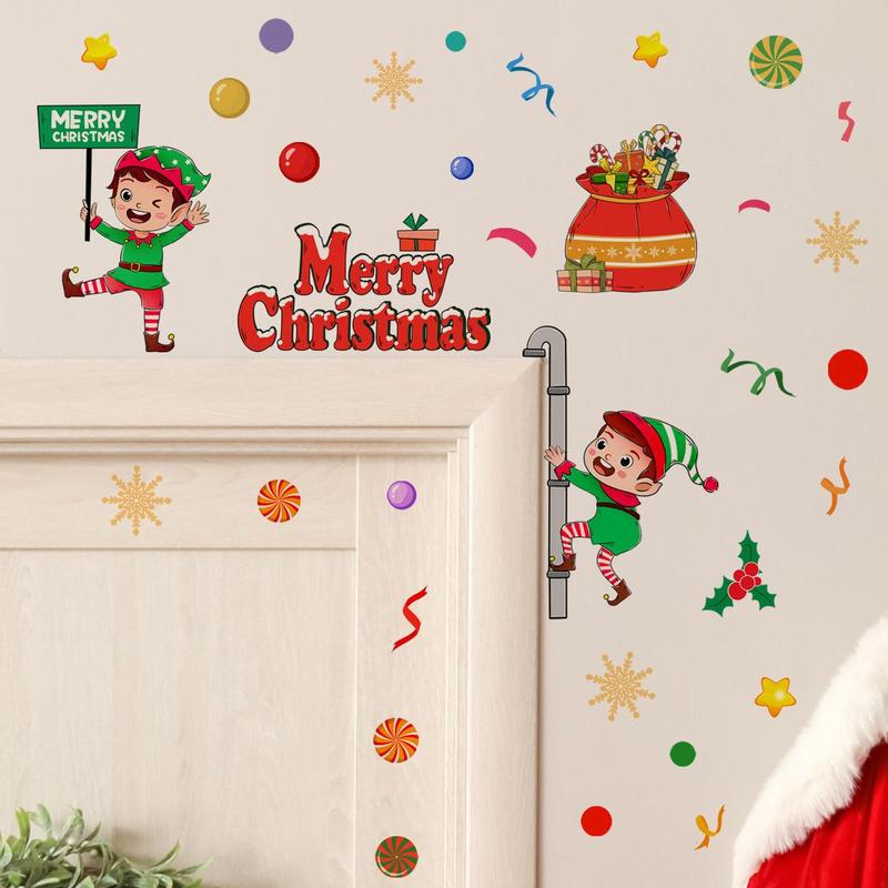 Cartoon Elf Pattern Door Frame Decoration, 1 Count Self Adhesive Merry Christmas Door Decal, Home Decor for Living Room Bedroom