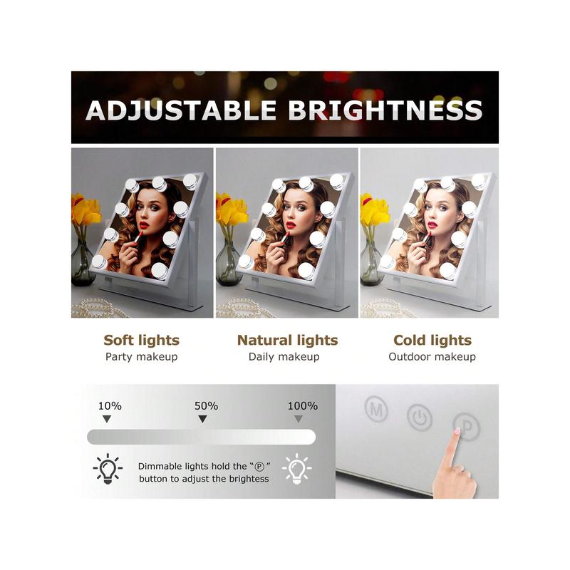 Lighted Vanity Mirror with 3 Color Lighting Modes & 9 LED Bulbs - Perfect for Dressing Room & Bedroom Decor Switch vanity mirror smart touch