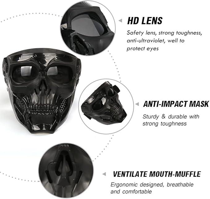 Tactical skull mask is suitable for CS shooting games, role playing, Halloween, outdoor sports goggle decoration.