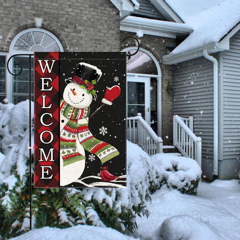 CHRISTMAS SALE:Christmas Flags 28 x 40 Double Sided Merry Christmas Large House Yard Flags Winter Snowman Outdoor Holiday Banner, Welcome Buffalo Plaid Christmas Snowflake Outside Yard Garden Flag