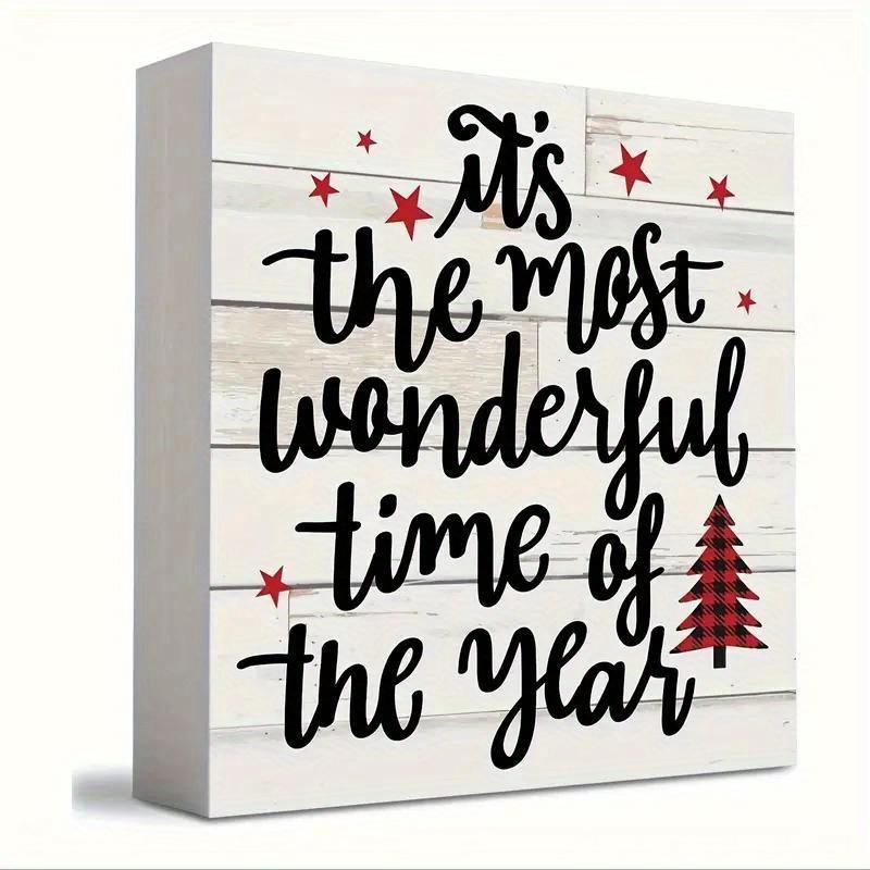 Christmas Decorations, 1 Count Cartoon & Letter Pattern PVC Sign, Tabletop Decoration for Home Office