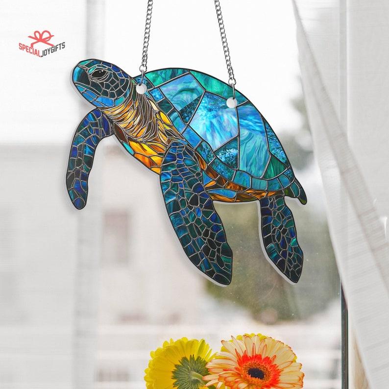 Sea Turtle Acrylic Window Hanging, Turtle Stained Suncatcher, Turtle Ornament, Turtle Window Decor, Turtle Lovers Gift, Turtle Home Decor