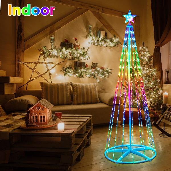 6FT 7FT 8FT Christmas Tree,280 LED Cone Christmas Tree RGB Lighted Outdoor Christmas Tree with Remote, App Controlled holiday decoration Ornaments christmas  lights Magical Set