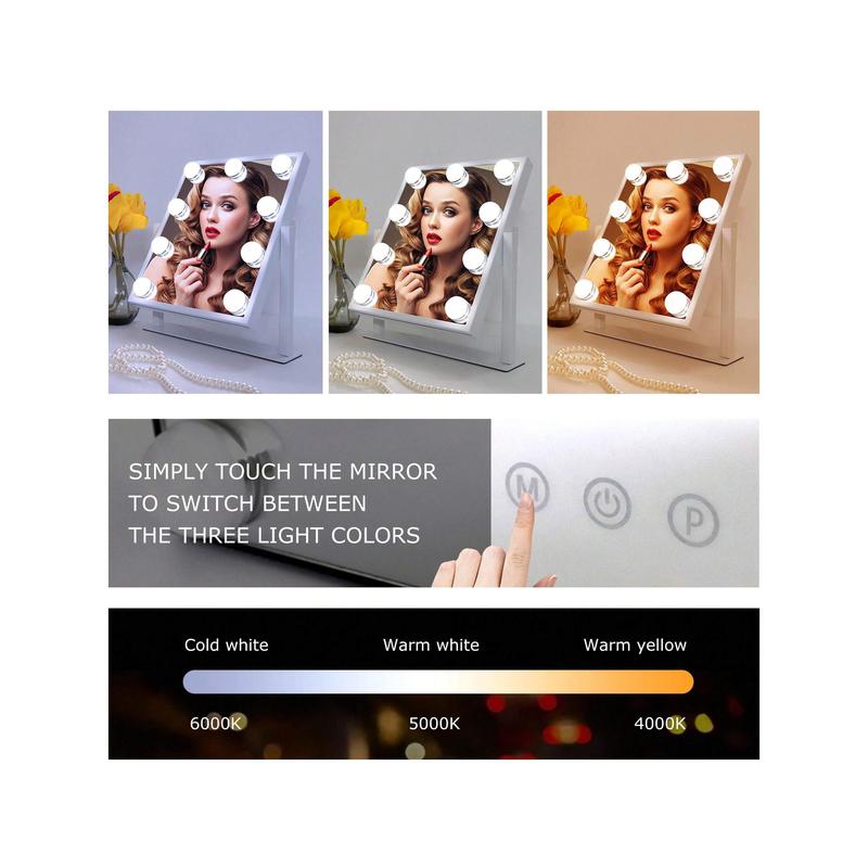 Lighted Vanity Mirror with 3 Color Lighting Modes & 9 LED Bulbs - Perfect for Dressing Room & Bedroom Decor Switch vanity mirror smart touch