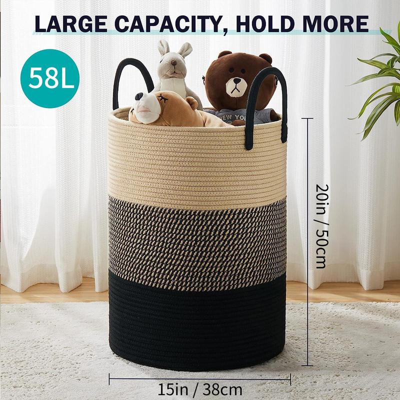 Boho Style Woven Laundry Basket, 1 Count Large Capacity Laundry Hamper with Handle, Household Storage Basket for Living Room Bedroom, Laundry Organization, Bathroom    Organizer