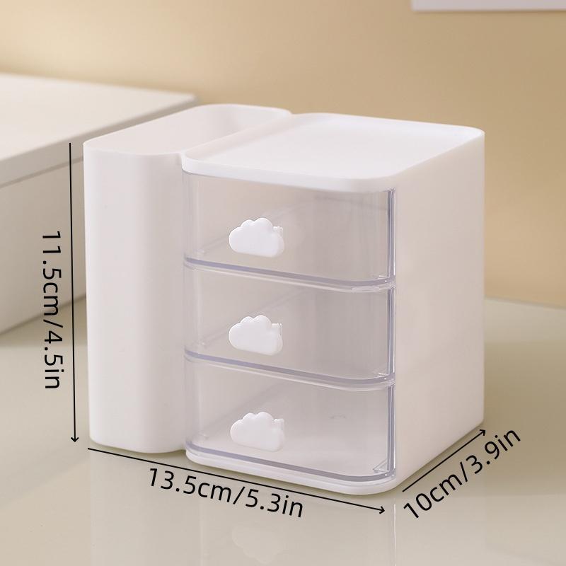 Clear Storage Box, 1 Count 3-layer Desktop Storage Box with Cloud Decor Handle, Desktop Storage Organizer for Home & Office