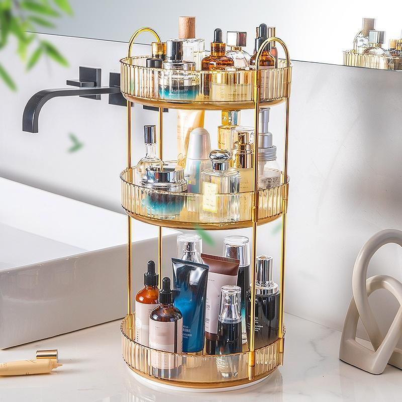 Makeup Storage Rack, Double Layer Rotatable Cosmetic Storage Holder, Desktop Organizer for Bedroom Bathroom Kitchen Desktop