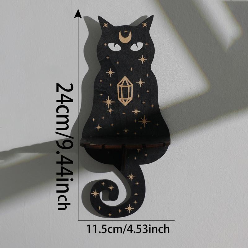 Wooden Wall Hanging Decor, Creative Cat & Moon Design Hanging Decor, Display Stand for Home Living Room Bedroom Decor