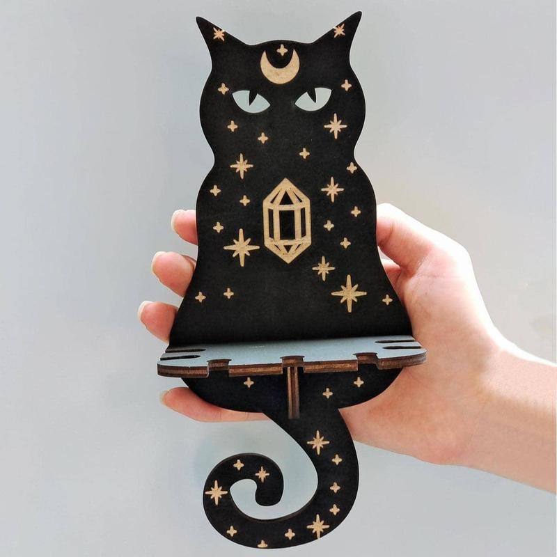 Wooden Wall Hanging Decor, Creative Cat & Moon Design Hanging Decor, Display Stand for Home Living Room Bedroom Decor