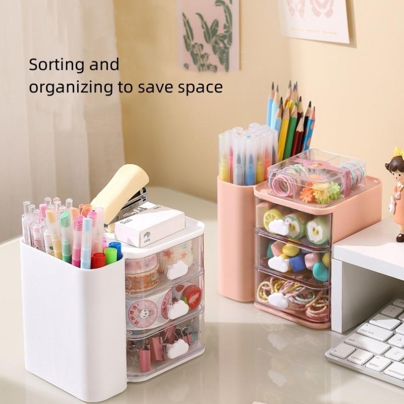 Clear Storage Box, 1 Count 3-layer Desktop Storage Box with Cloud Decor Handle, Desktop Storage Organizer for Home & Office